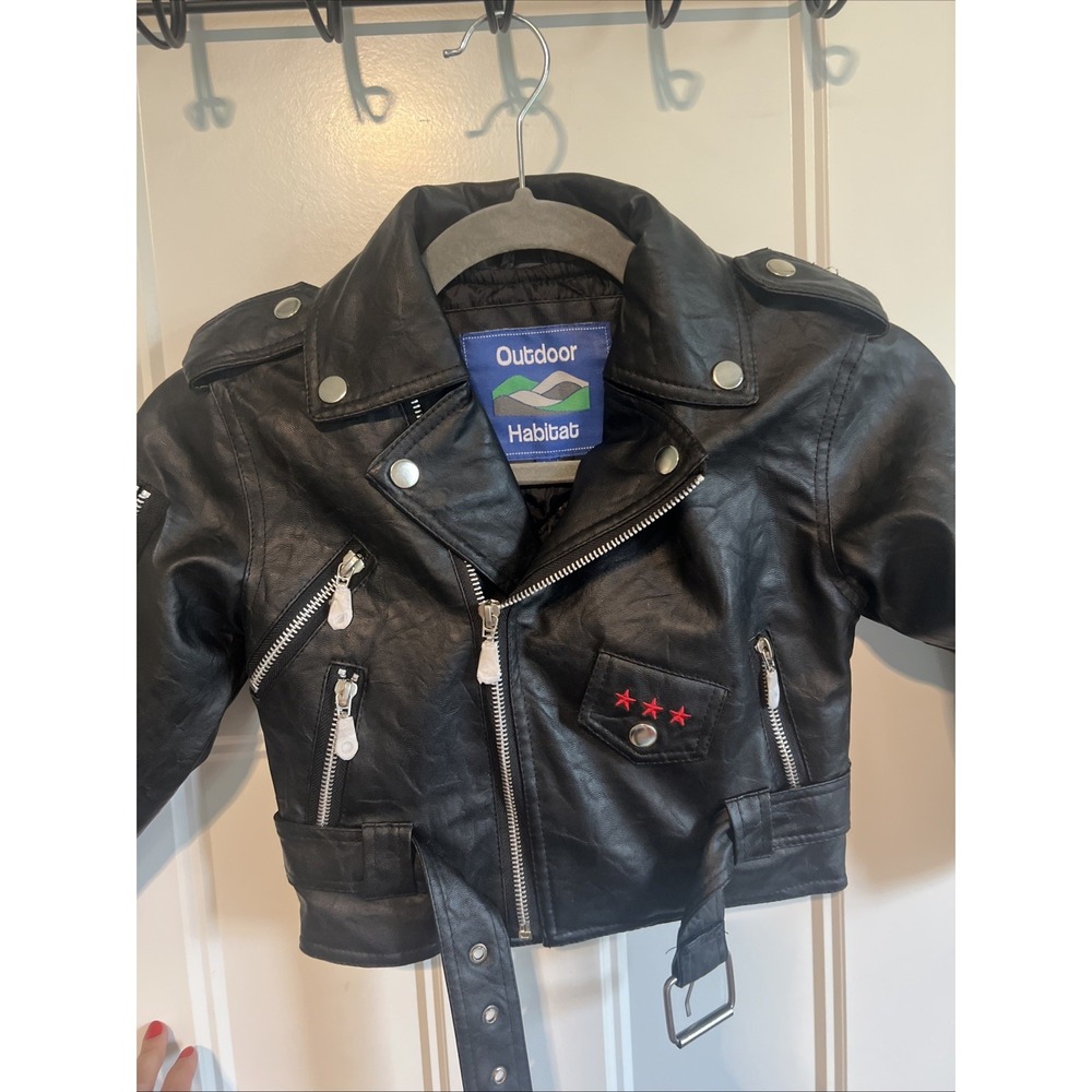 Outdoor Habitat Youth Black‎ Faux Motorcycle USA Leather Jacket Eagle Size 2t